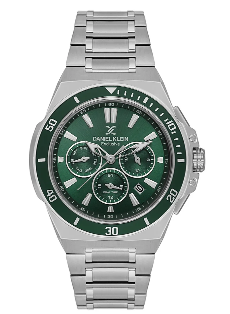 DANIEL KLEIN Men's Stainless Steel Silver Alloy Case Analog Dark Green Round Sunray Dial Japanese Quartz Exclusive 50 Meters Water Resistant